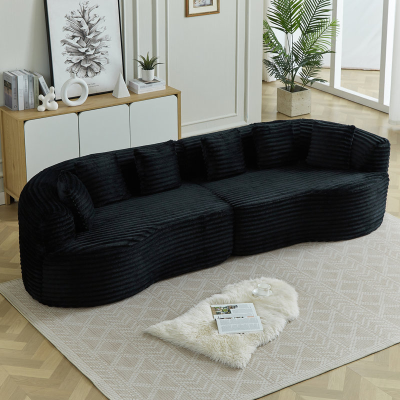Canapé modulaire incurvé Curved, Black Corduroy, 27.55" H x 111.46" W x 36.41" D, Black
