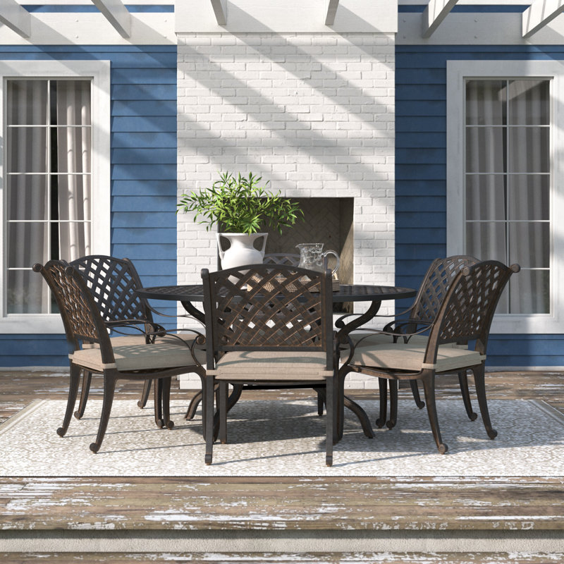 Frazee 7-Piece Patio Dining Set with Cushions and 60" Round Dining Table
