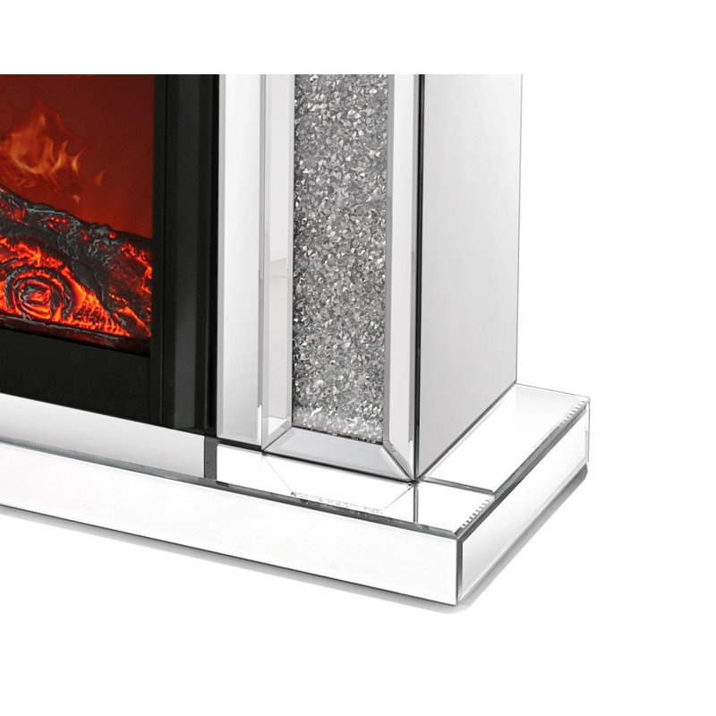 Silver Acrylic Diamond Mirror Electric Fireplace with Mantel