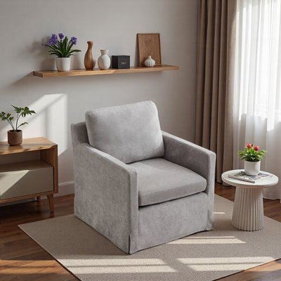 Fauteuil d'appoint pivotant de 29,92 po, fauteuil pivotant à jupe rembourrée avec coussin de dossier amovible, fauteuil confortable à 360 degrés pour le salon, la chambre de bébé, le salon, le bureau