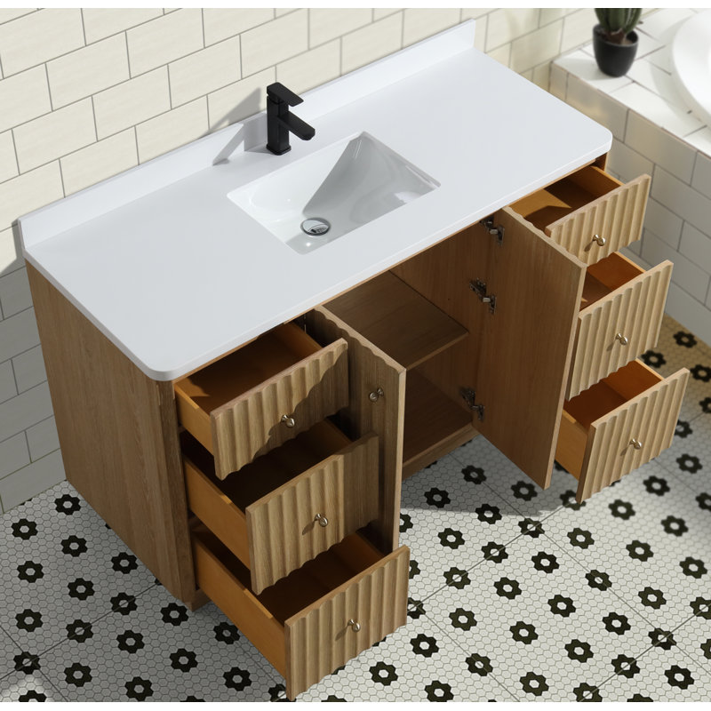 Washed Oak Single Bathroom Vanity with Quartz Top