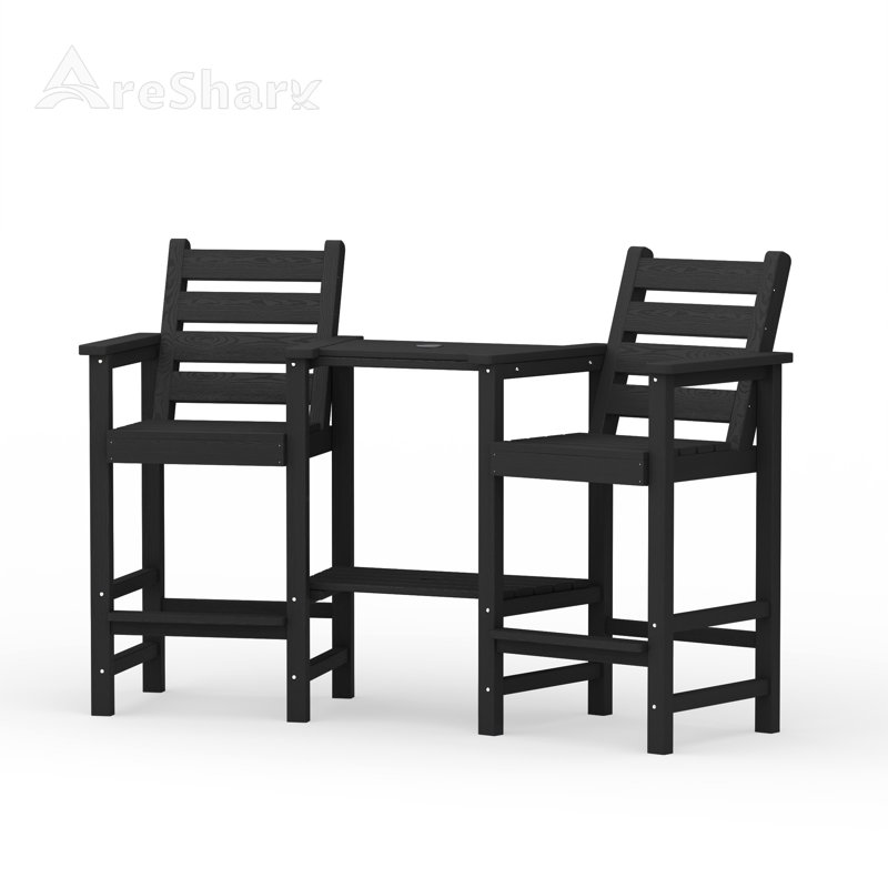 HDPE Tall Adirondack Chair Set with Removable Double Trays (Set of 2), Black