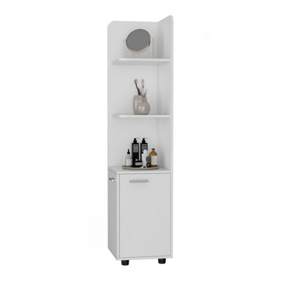 Sunriver Corner Shelf With Cabinet, 3-Tier Shelf, Metal Handles