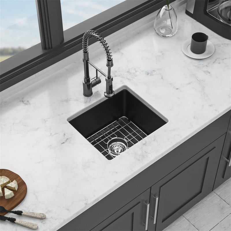 Quartz Kitchen Sink - 17.71"X15.74" Black Granite Composite Undermount Kitchen Sink