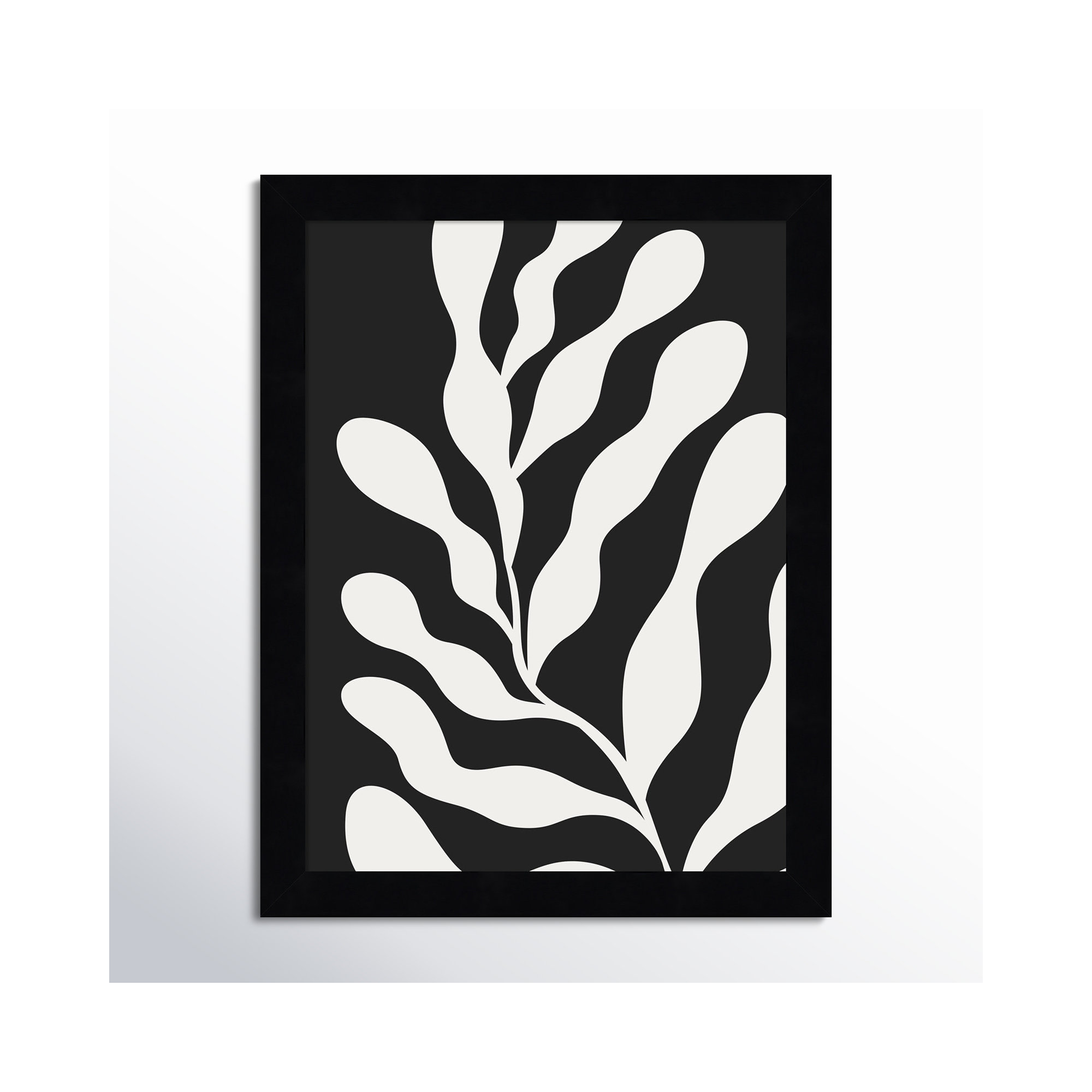 Retro Matisse Inspired Abstract Botanical 3 Black, 13" H x 10" W x 1" D, Black