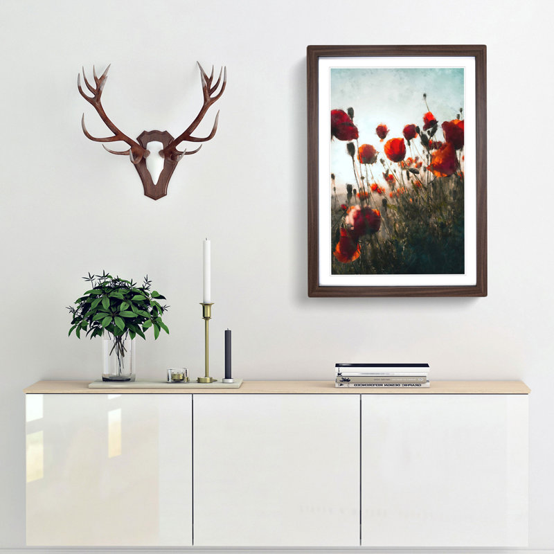 Poppy Flowers - Picture Frame Painting Print, 87cm H x 62cm W x 2cm D, Walnut Framed