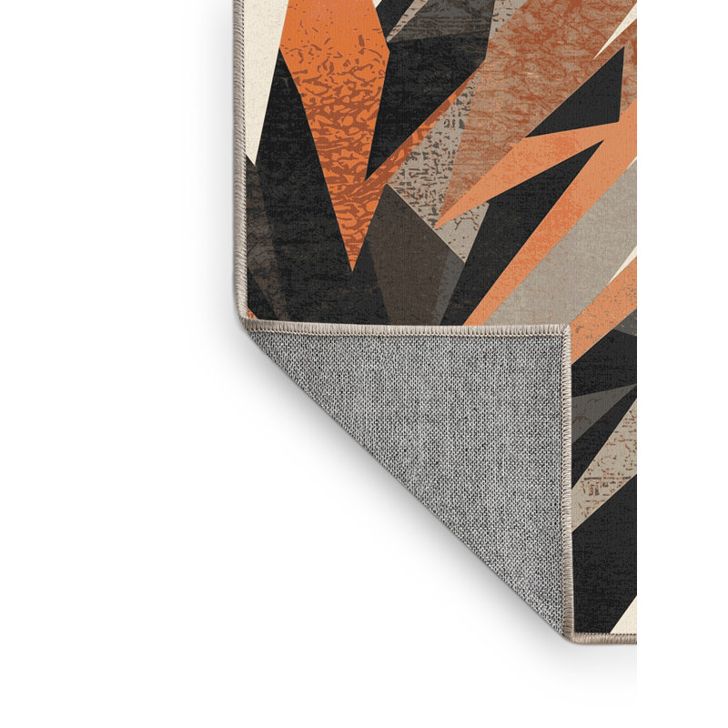 Tapis beige à motif géométrique moderne lavable à la machine Flemington Svarog, 7 x 9