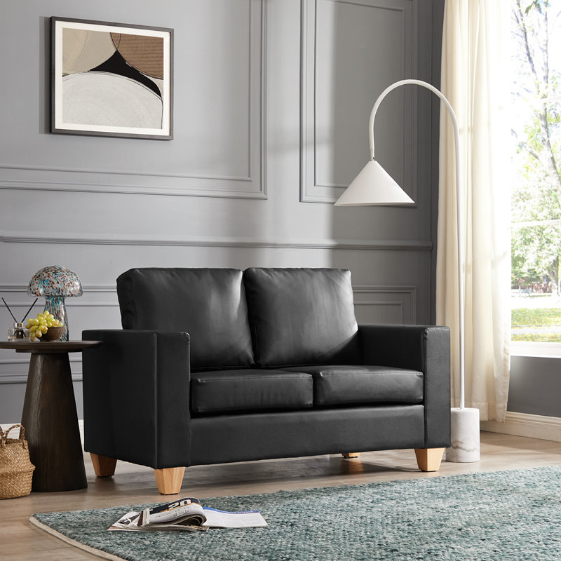 2 Seater Faux Leather Loveseat, Black