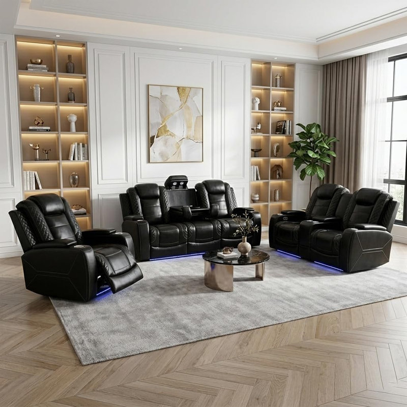 1 canapé-causeuse inclinable électrique 1 pièce, canapé de cinéma maison de luxe, port USB, lampe de lecture, porte-gobelet, console centrale avec table rabattable, similicuir pour salon et salle multimédia noir
