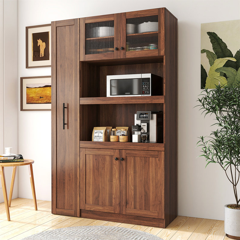 Armoire de cuisine avec tablette de rangement coulissante multi-fonctionnelle, Noyer