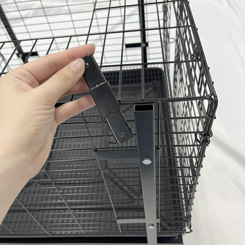 24-Inch Easy-Clean Rabbit Cage with Tray – Durable, Stackable, and Comfortable Home for Small Pets - Black, Satin Black