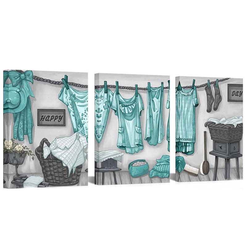 3 Piece Wrapped Canvas Wall Art, Teal