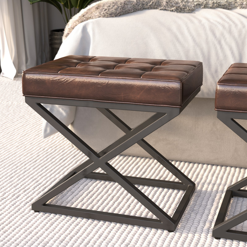 Repose-pieds standard capitonné de 20 po en cuir véritable Pearson, Cuir fleur de sienne foncé foncé