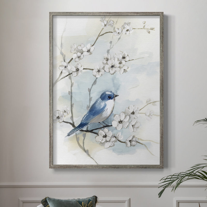 «Blossoms and Bluebird I», reproduction encadrée - bois massif, H 30 po x l 24 po