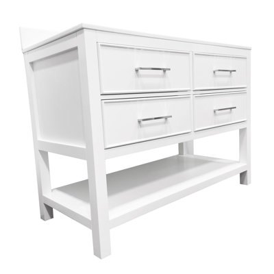 Meuble-lavabo à 4 tiroirs l 48 po x P 22 po avec lavabo simple et comptoir en verre blanc Lucca