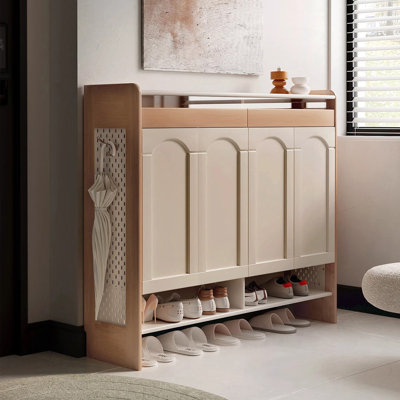 Armoire à chaussures 47,24 po Mid-Century à 3 portes crème et blanche à deux portes style vintage