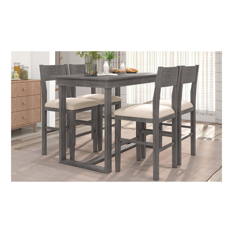 Ensemble de table de salle à manger à hauteur de comptoir 5 pièces Farmhouse avec 1 table rectangulaire et 4 chaises pour petits espaces