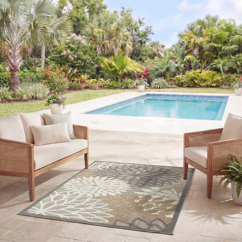 Tapis floral intérieur / extérieur Gean, Rectangle 2 pi 8 po x 4 pi