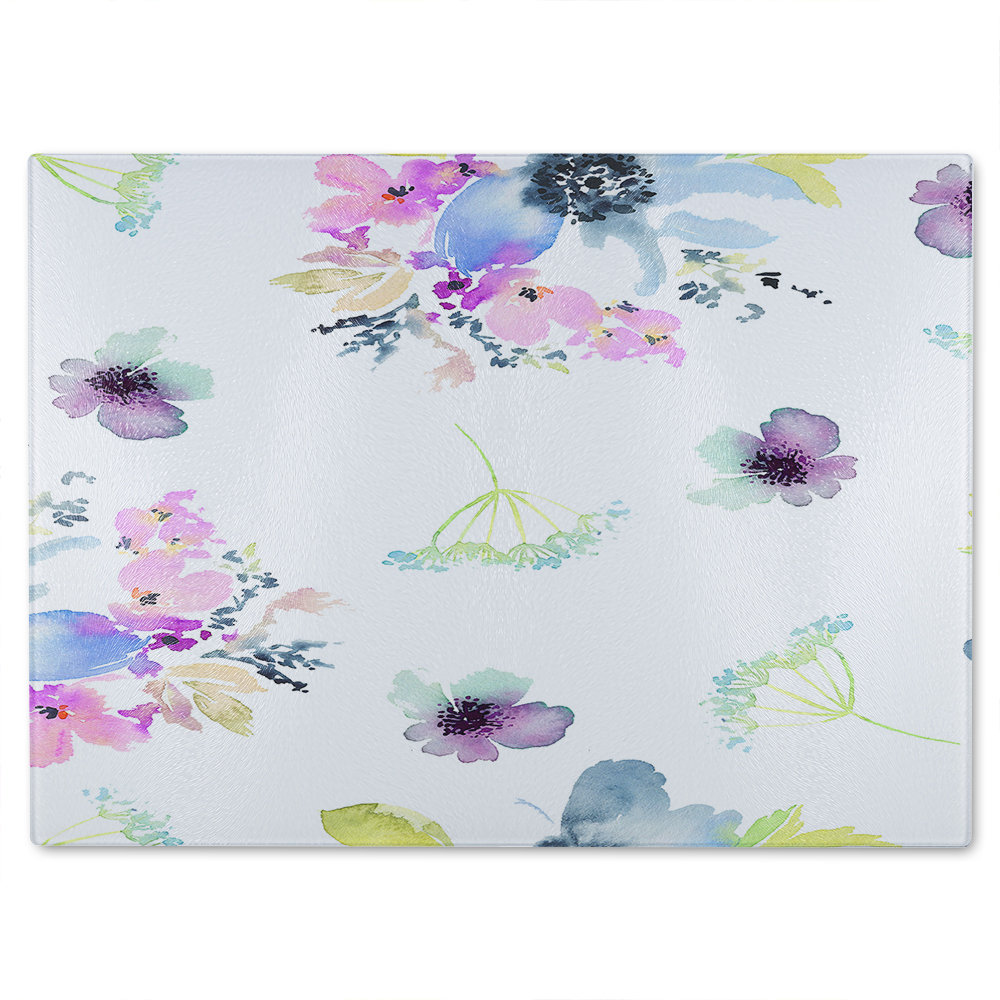 Watercolour Flowers Glass Chopping Board