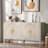 Sophisticated Sideboard With Embossed Texture, Round Handles And Built-in Circular Pattern-94396457