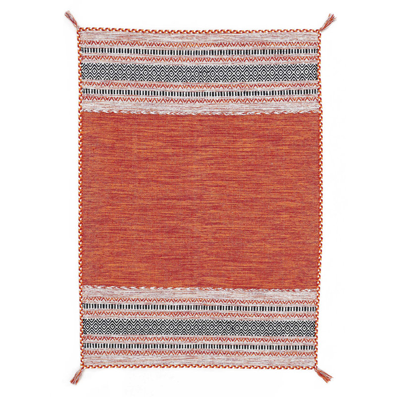 Azizi Striped Hand Woven Cotton Orange Rug, Rectangle 80 x 150cm