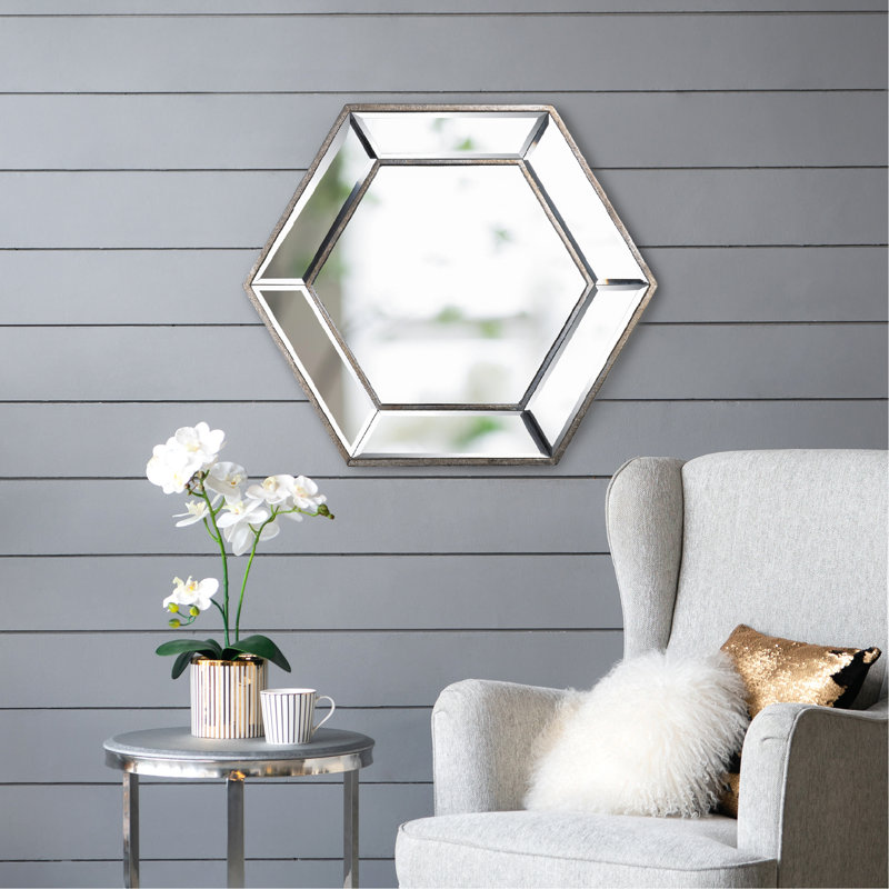 Miroir mural hexagonal unique pour une décoration intérieure élégante, 17,9 po x 17,9 po