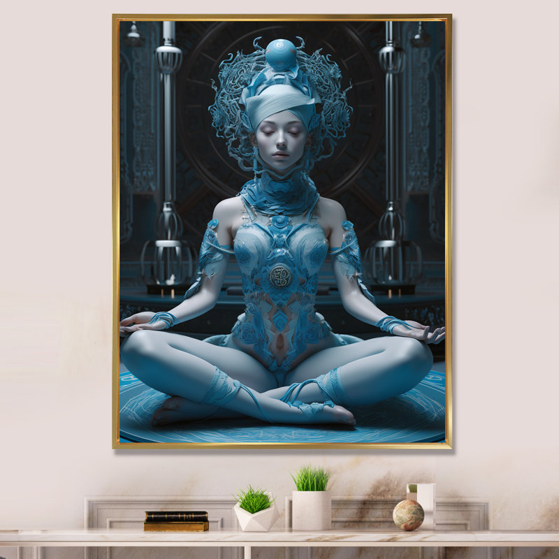 «Blue Yogini Meditation Spiritual Grace» sur toile, H 40 po x l 30 po x P 1,5 po, Cadre flottant doré