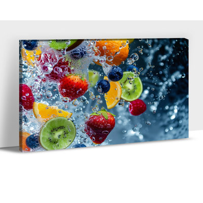 Adriany Fruit Splash Canvas Prints Modern Food Wall Art Picture Artwork for Dining Room Kitchen Decor Framed Ready to Hang, 12×16 Inches