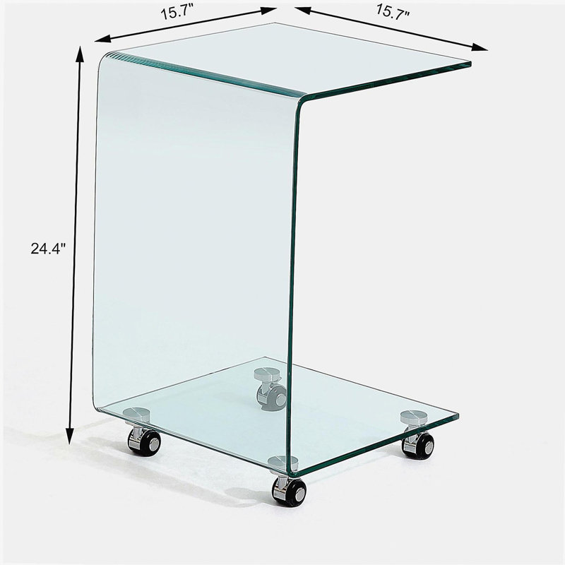Table d'appoint et table de bout en verre transparent en forme de C, petite table de bout en verre trempé