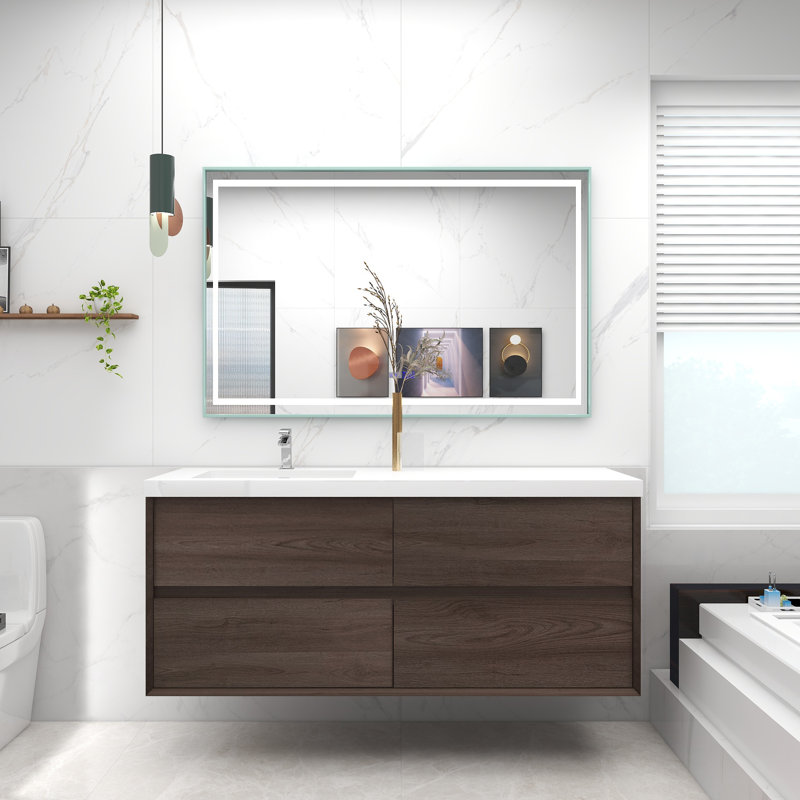 Ensemble de meuble-lavabo mural simple 60 po Antheny, Chêne rouge