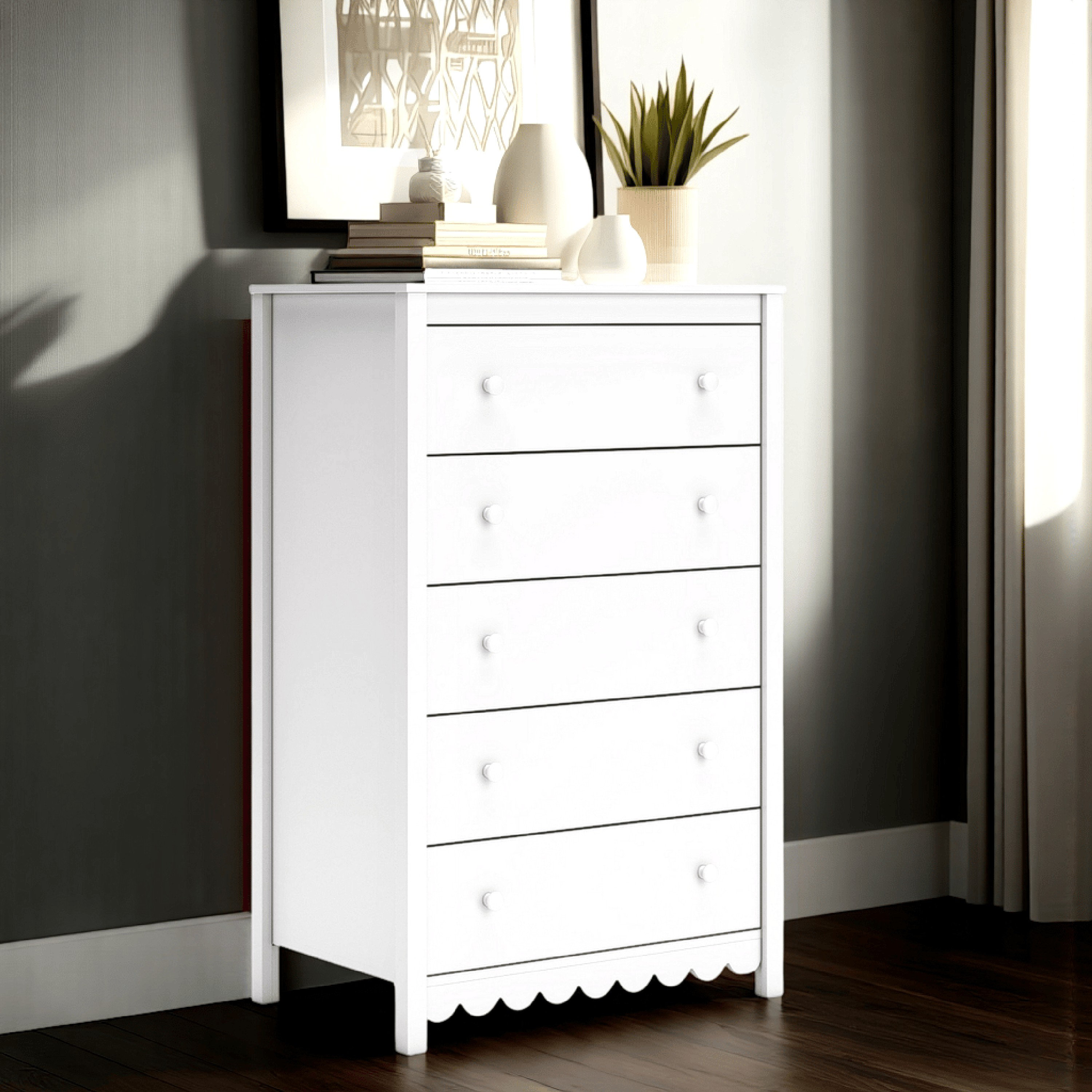 Benjara Kally Tall Dresser Chest, 5 Drawers, Modern Matte White Wood, 50  Inch | Wayfair