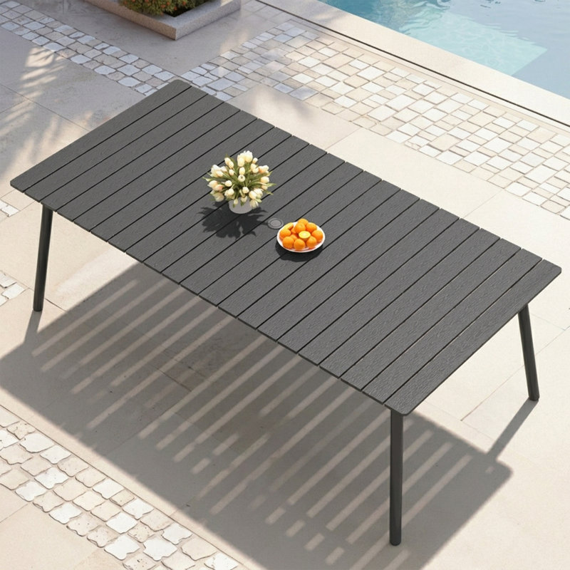 Patio Dining Table With Umbrella Hole and Aluminum Frame, 29.13" H x 31.1" L x 31.1" W, Black