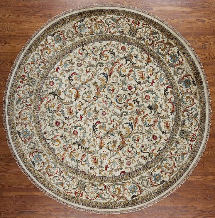 Golden Age Hand Knotted Wool Area Rug, Round 9'