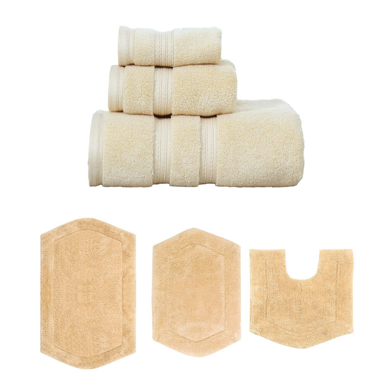 Bryd Collection 100% Soft Cotton 3 Pc Towel Set & 3 Pc Bath Rug Set, (Set of 6), Yellow