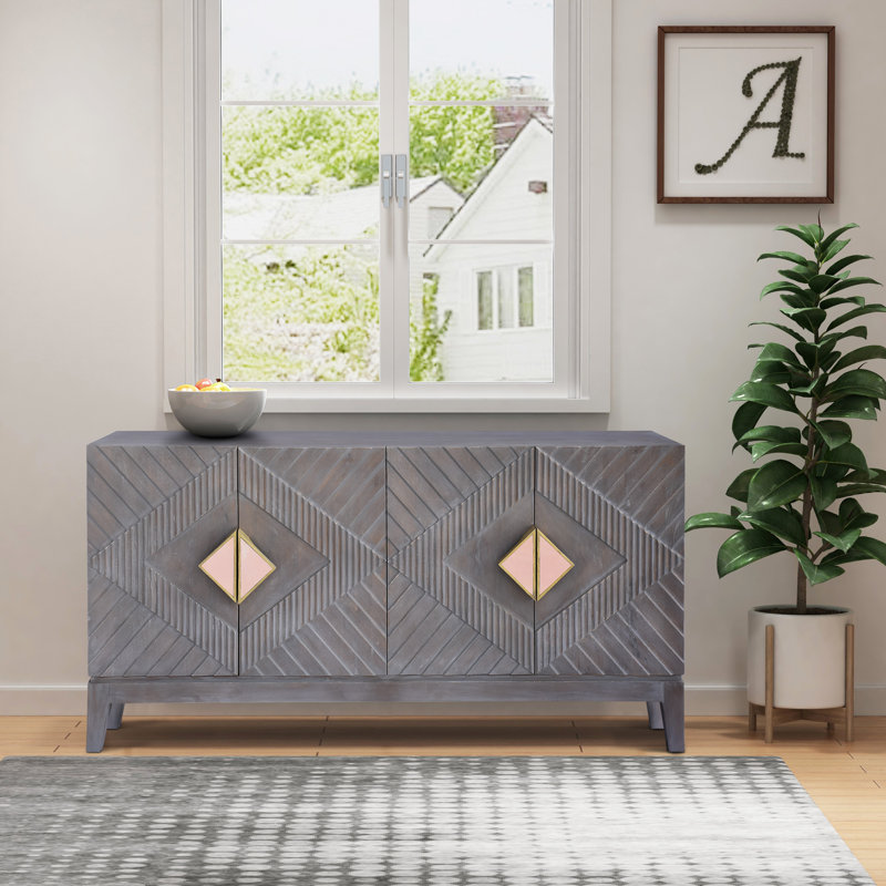 Jarae 55 Inch Gray Mango Wood Sideboard Buffet Cabinet Console