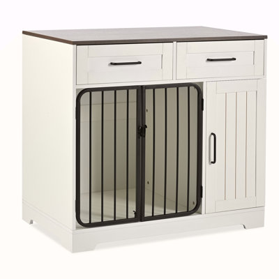 Meuble de rangement pour chien de 37,4 po GO, cage intérieure pour chien avec 2 tiroirs et armoire de rangement, table de bout pour meuble pour chien Modern Furniture, blanc
