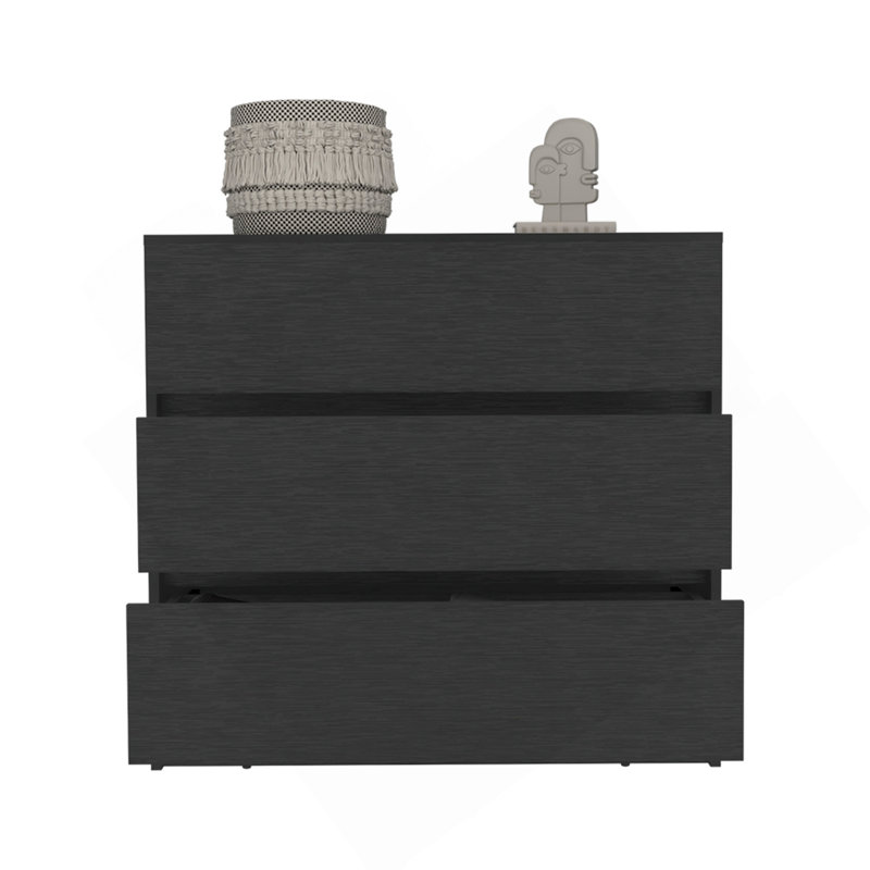 Commode Maldus, trois tiroirs, finition wengé noir, Noir
