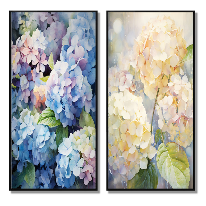 «Blue Hydrangea Dreamy Garden» «Blue Hydrangea Dreamy Garden» - 2 pièces, Cadre noir, H 20 po x l 24 po
