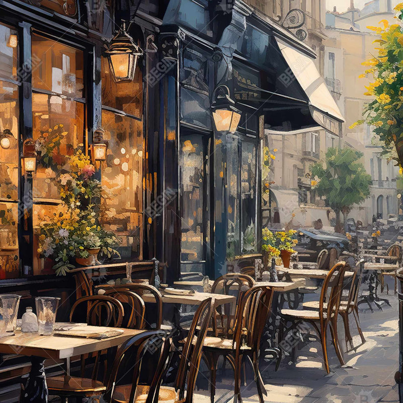 Street Corner cafe - toile encadrée 36 po x 36 po