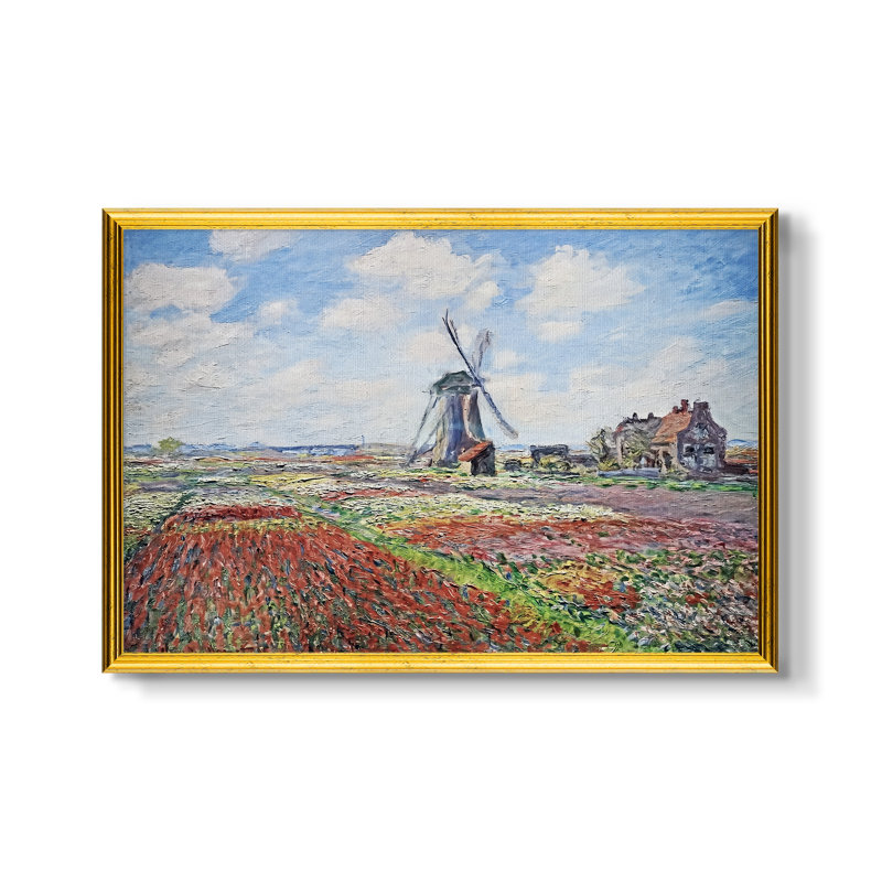 Tulip Fields with the Rijnsburg Windmill, 1886 - Claude Monet - Toile encadrée sur mesure, 16x22 INNER SIZE, Framed Canvas