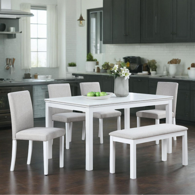 Elya 6 - Piece Solid Wood Dining Set, White