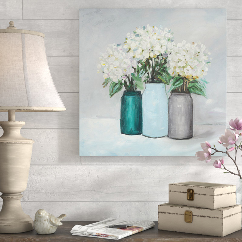 «Hydrangea Flowers in Vases», reproduction de peinture à l'huile sur toile tendue, H 36 po x l 36 po x P 1,5 po