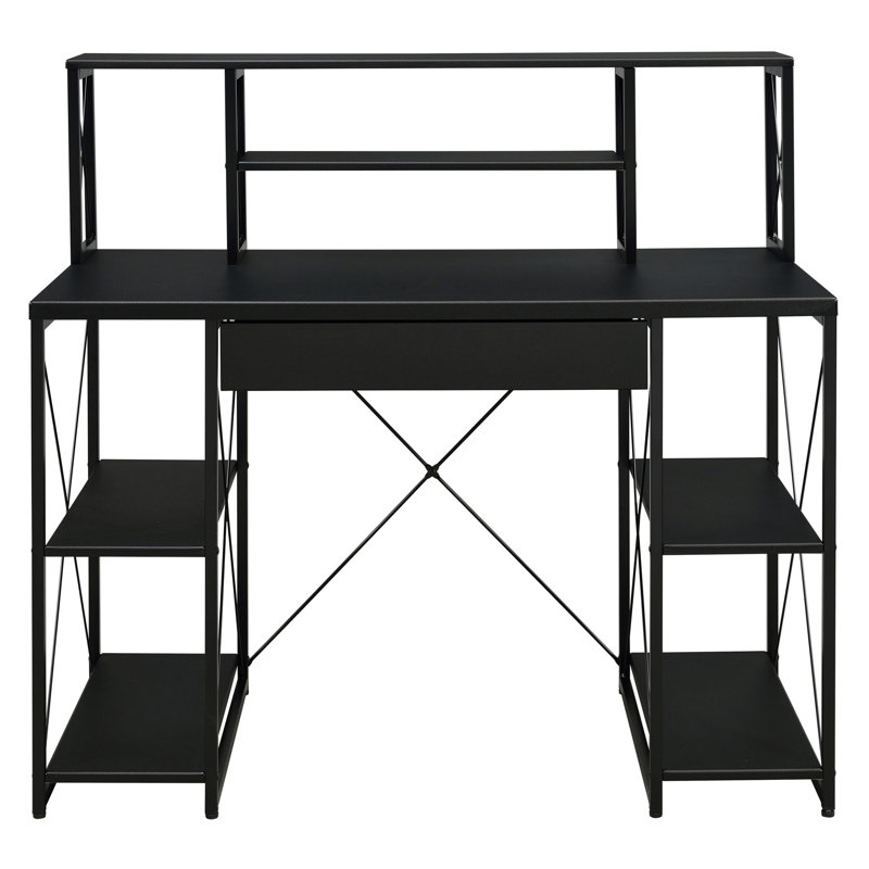  Bureau avec tablettes ouvertes et huche, Noir