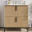 Meuble-lavabo de 76 cm (30 po), lavabo en céramique, tiroirs extensibles, coulisses encastrées à fermeture amortie, design cannelé, aspect naturel, décor moyen, agencement unique des tiroirs de rangement.
