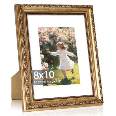  Vintage 8x10 Picture Frame with 5x7 Mat, Elegant Retro 8 by 10 Photo Frame for Wall or Tabletop Display, 1 Pack