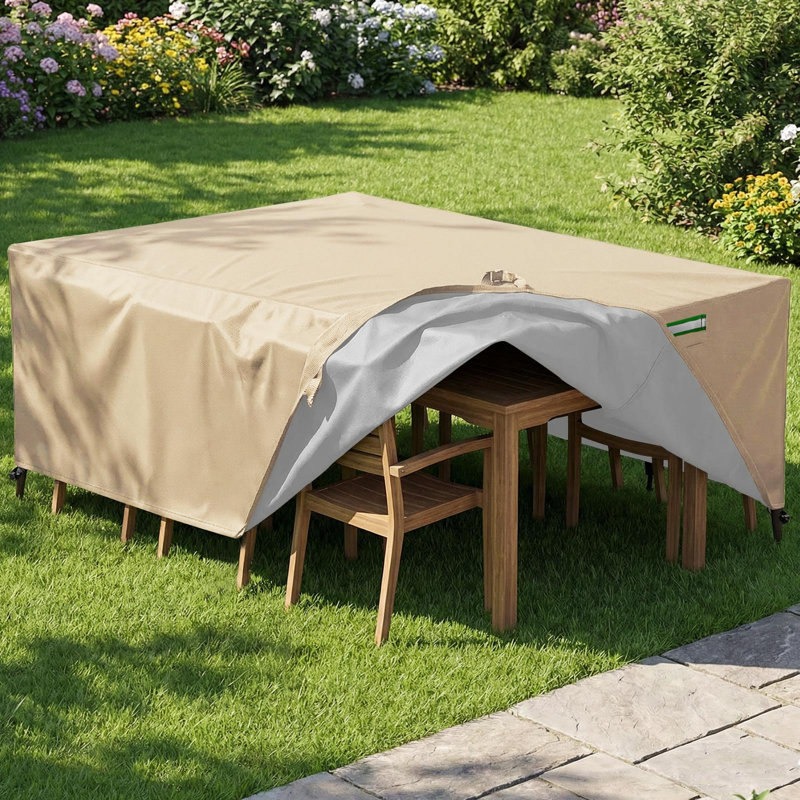 Durable 420D Outdoor Table Cover - Waterproof And UV-Resistant Patio Furniture Protector With Vents And Straps, Beige