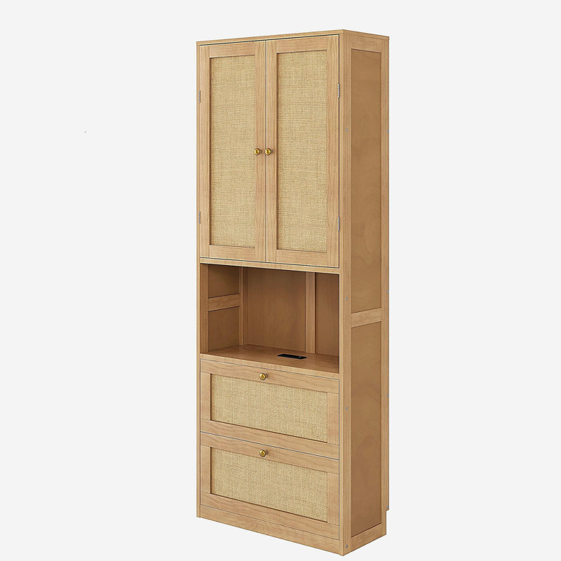 Bibliothèque 2 portes avec port USB et 3 tiroirs avec tablettes latérales