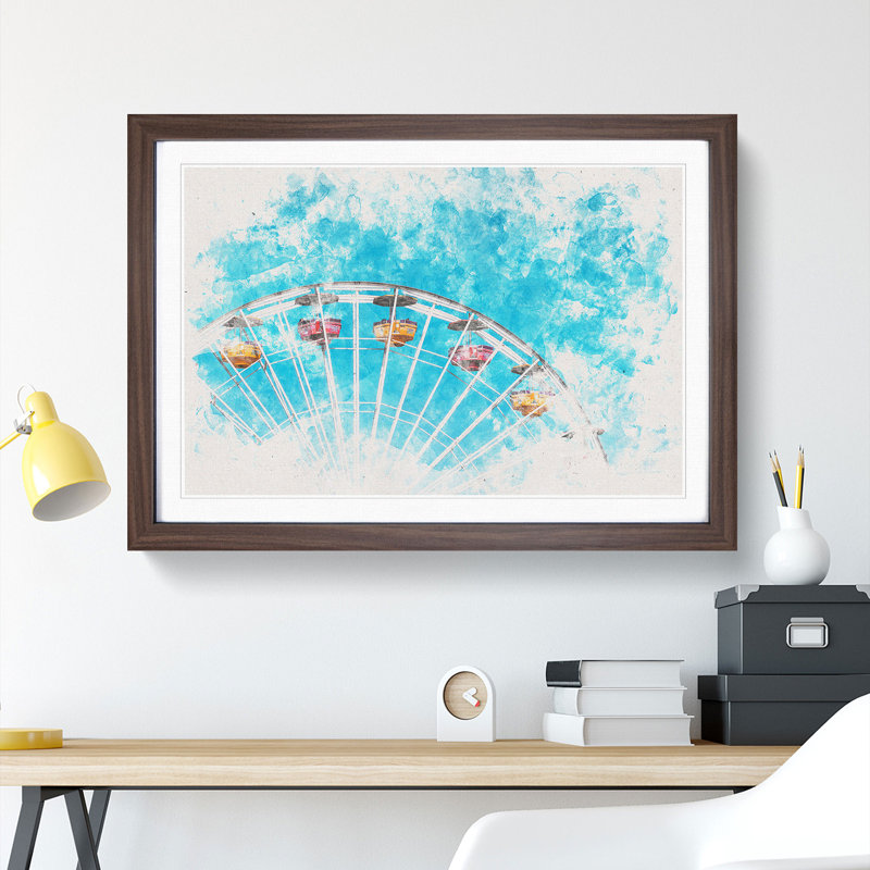 Santa Monica Pier Ferris Wheel - Picture Frame Painting Print, Walnut Framed Framed, 33cm H x 45cm W x 2cm D