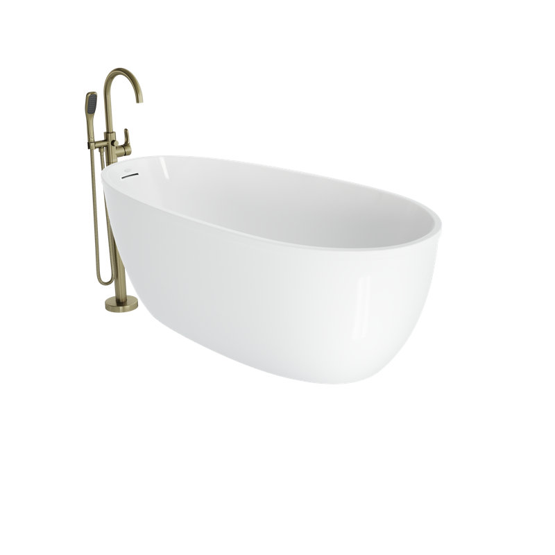 Signature® 59" x 30" Acrylic Freestanding Soaking Bath with Round Tub Filler, Brushed Bronze