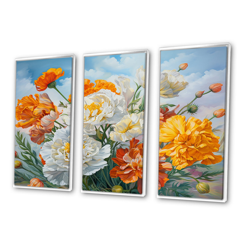 Ensemble de décorations murales jaune discret - fleurs, H 40 po x l 60 po x P 1 po, Cadre flottant blanc